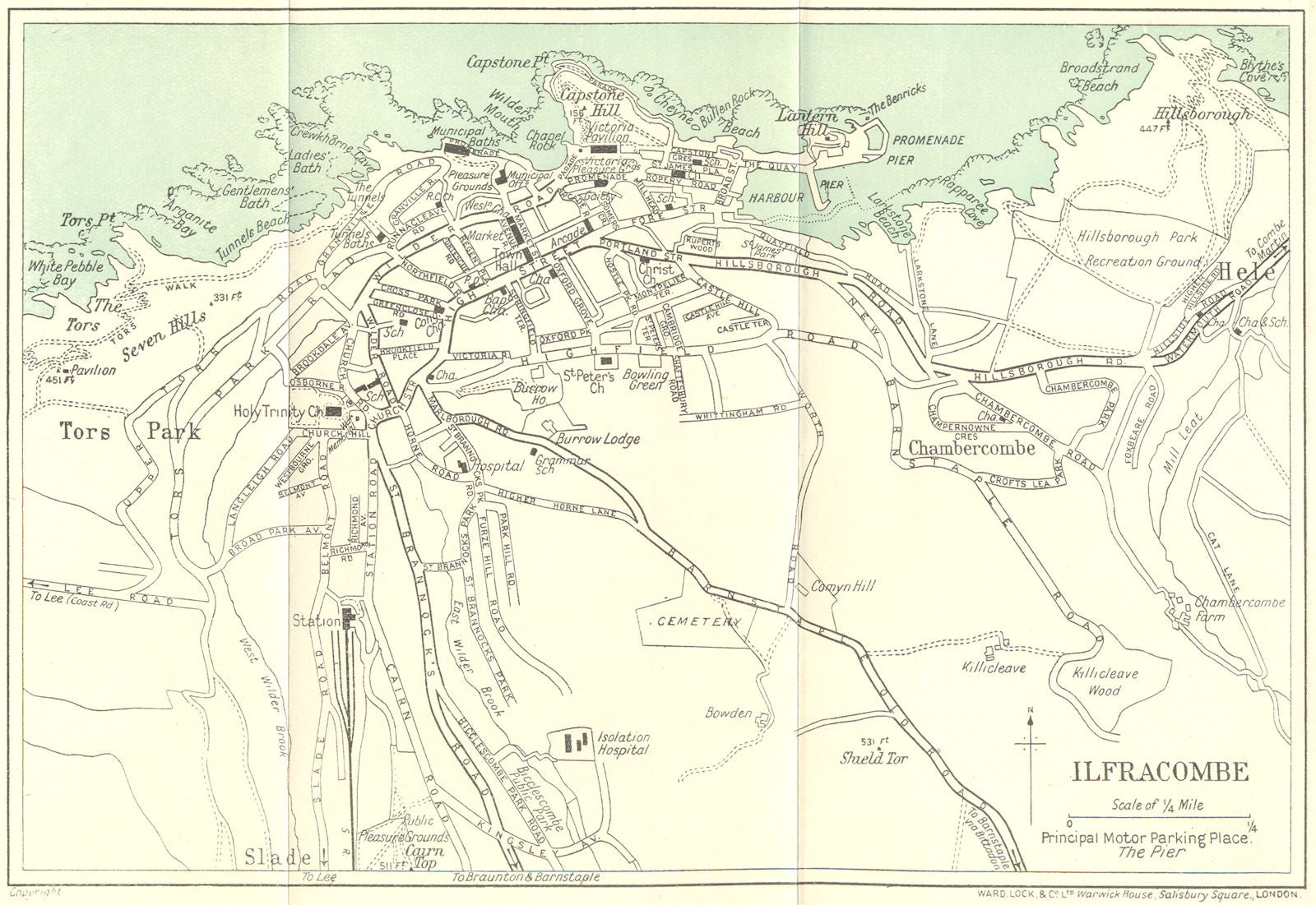 ILFRACOMBE  vintage town/city plan. Devon. WARD LOCK 1934 old vintage map